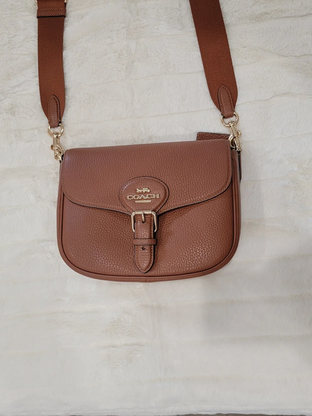 Coach Tan Pebbled Leather Crossbody with Gold Hardware
